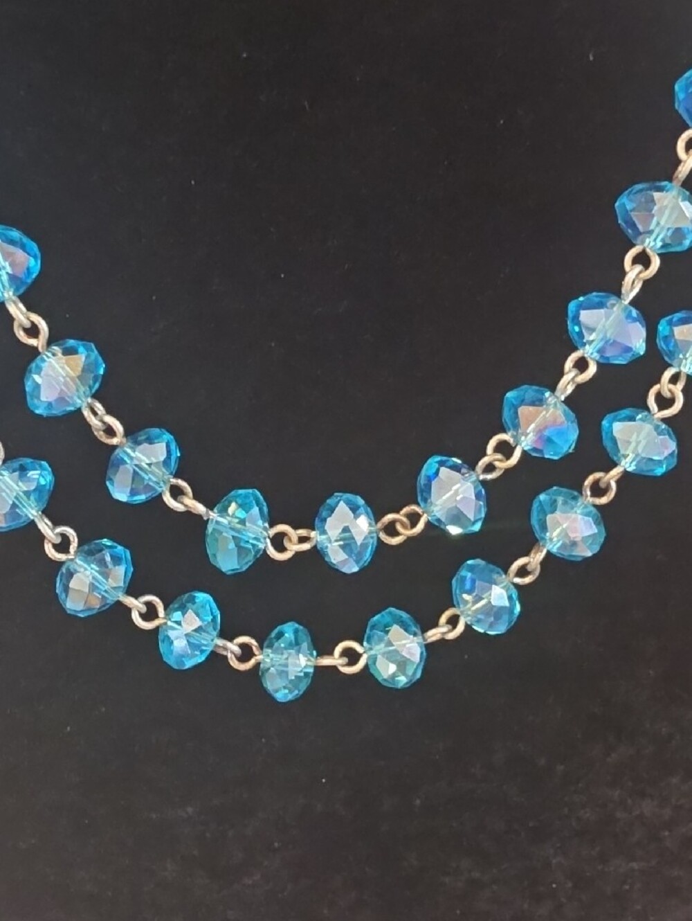 Blue Crystal Double-Strand Necklace - Women's Jewelry, Adjustable - Picture 2 of 4